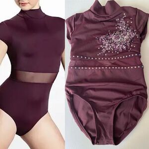 WEISSMAN Balera Dance Costume purple Cap Sleeve Cross Back Leotard MT12651 SC 6